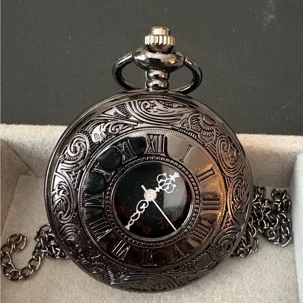Vintage Style Pewter Black‎ Pocket Watch